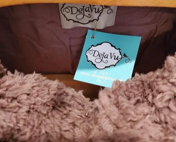 DejaVu mocha brown Teddy coat small collared zip - Image 4