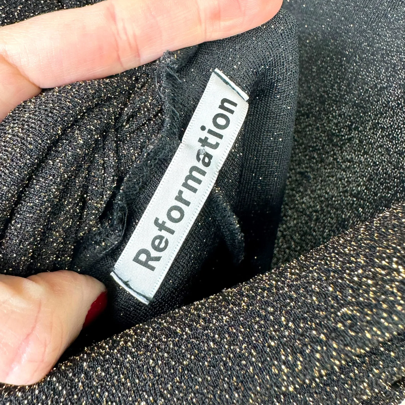 Reformation NWOT Breslin Brown Gold Sparkle Square Neck Knot Back Slip Dress XS - Image 12