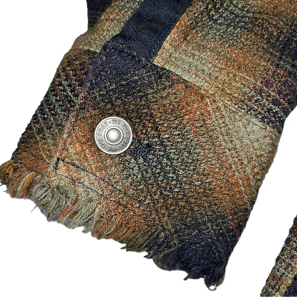 NEW Free People Navy Tobacco Ombre Plaid Anneli Button Down Shacket Top - Image 9