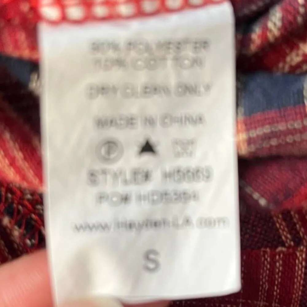 Hayden Off Shoulder Button Womens Top Sz S Plaid Sweetheart Strap Red Western - Image 8