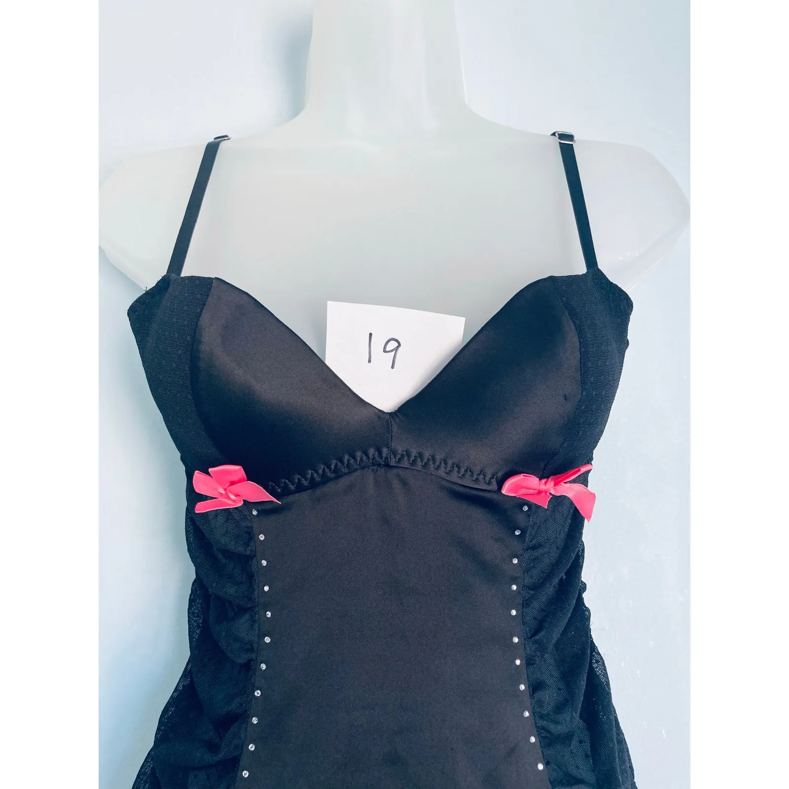 Vintage Victoria's Secret Babydoll Black and Pink 34B - Image 8