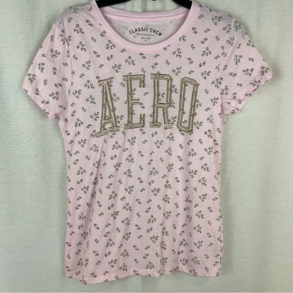 Aeropostale Classic Crew Pink with Dainty Flowers and Silver AERO Extra Large - Image 64