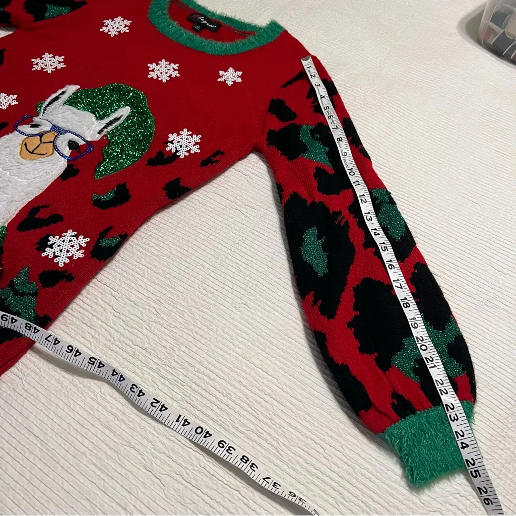33 Degrees Christmas sweater llama leopard print Small holiday Red - Image 9