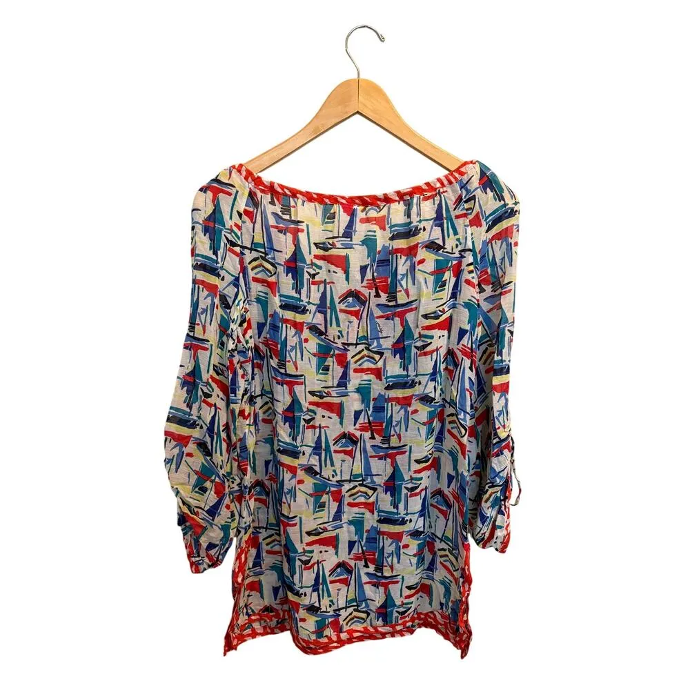 MILLY Cabana Silk Tunic Top Women’s Sz S Sailboat Multi Swim Coverup Resortwear - Image 3