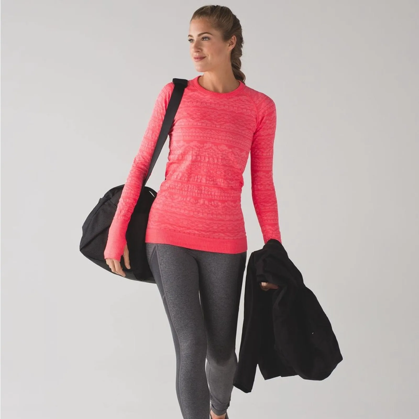 Lululemon Rest Less Pullover in Heathered Electric Coral Athletic Top Thumbholes - Image 10