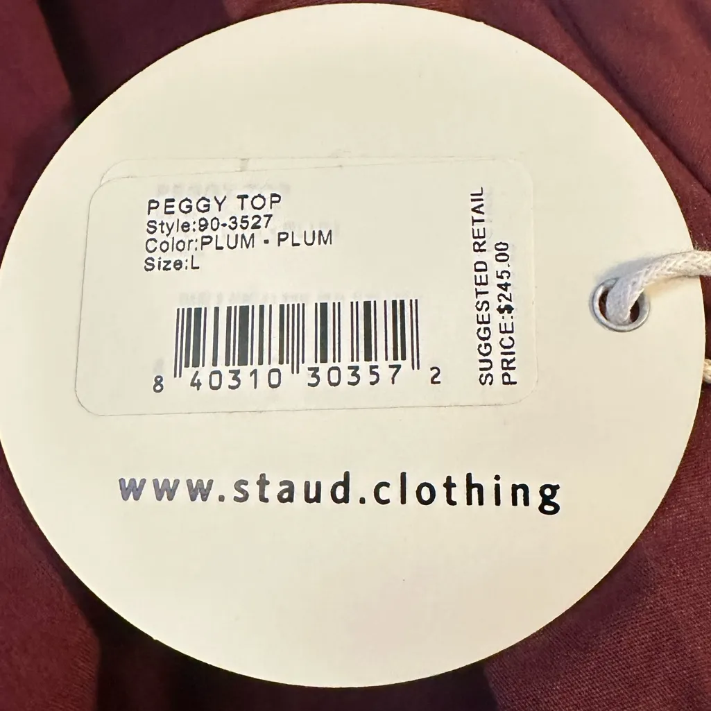 STAUD Peggy Top Plum Cotton Poplin Peplum Blouse Size Large NWT - Image 10