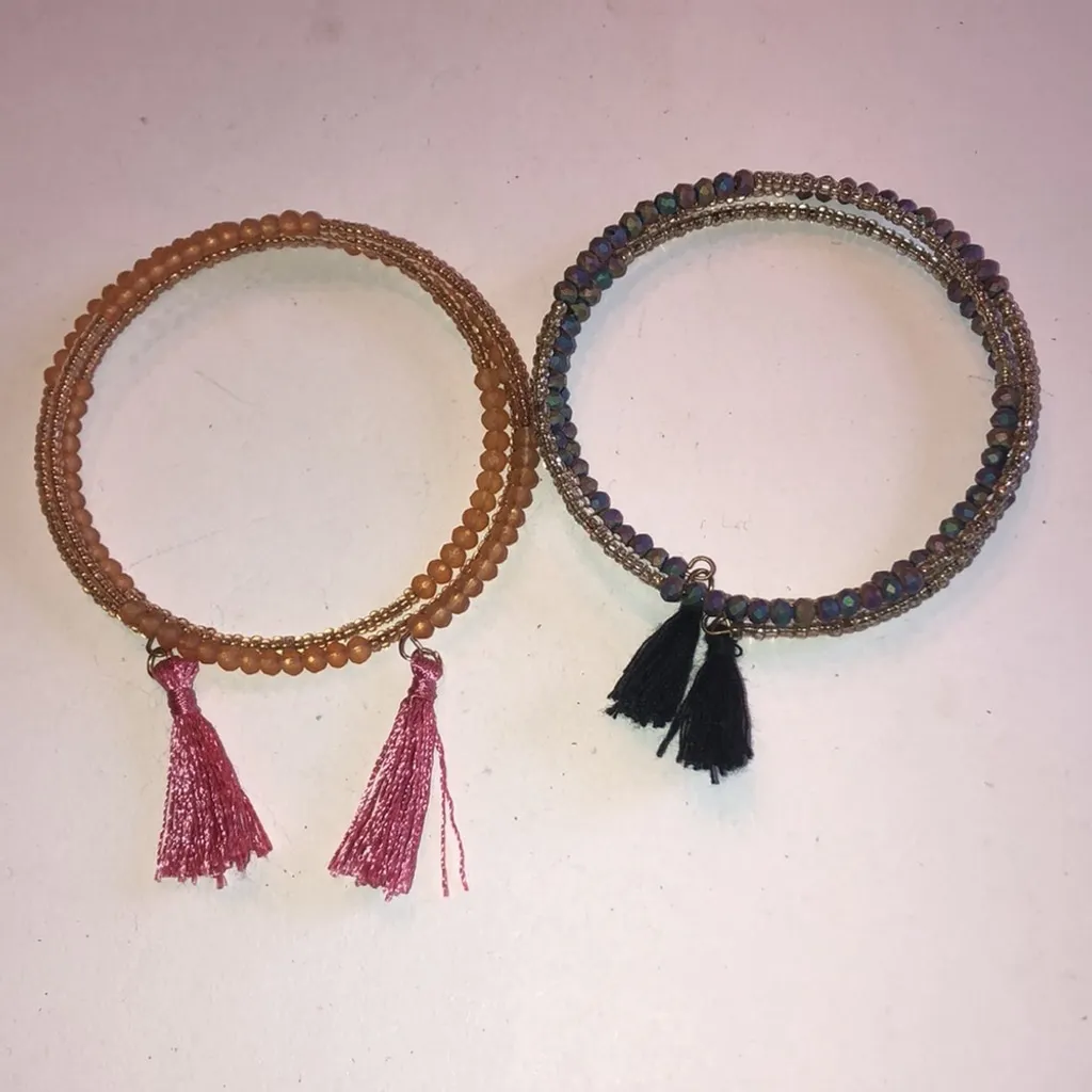 Lot of 2 Frosted Beads Plastic Beaded Boho Wrap Bracelets Orange - Image 6