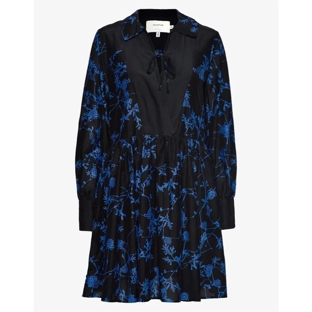 NWT MUNTHE Naim Silk Cotton Black Blue Long Sleeve Cocktail Designer Dress XS Size undefined - Image 3