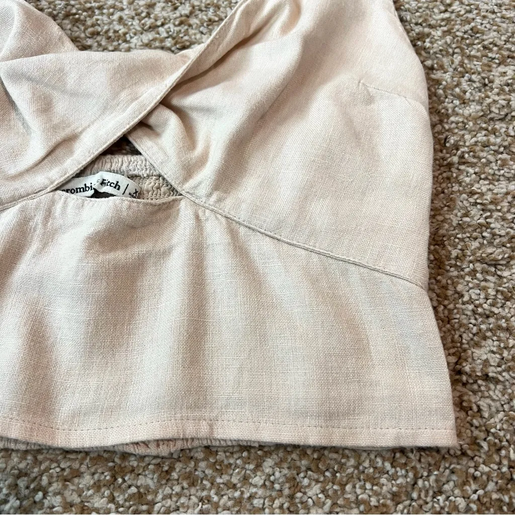 Abercrombie & Fitch Natural Tan Linen Blend Twist Front Linen Cropped Top XS - Image 5
