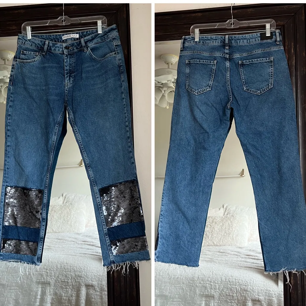 Zara Basic Sequin Patch Denim Jeans Glam Party - Image 3