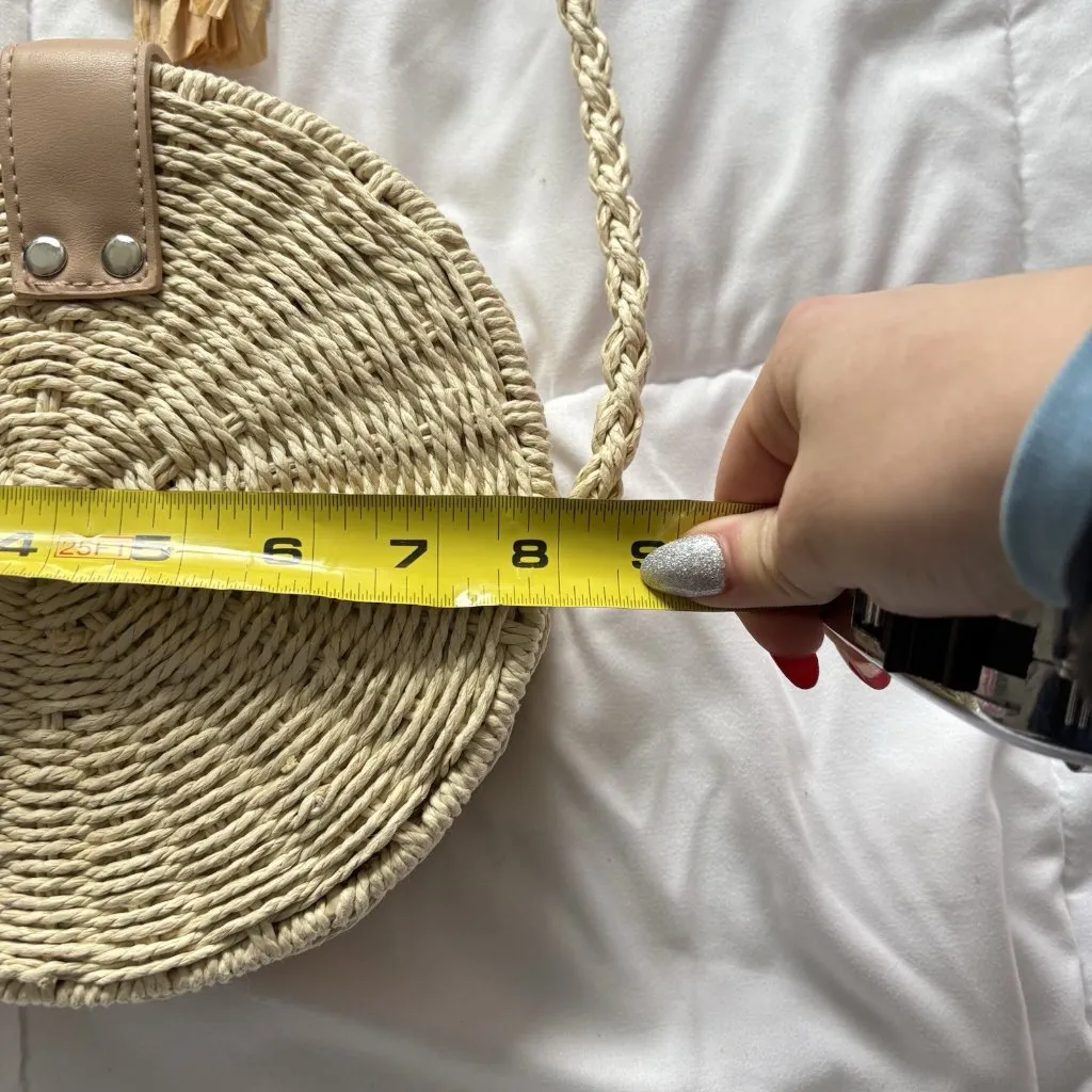 Mia & Tess The Paper Store Crossbody Bag Round Woven Bohemian Hippie Chic Tan - Image 5