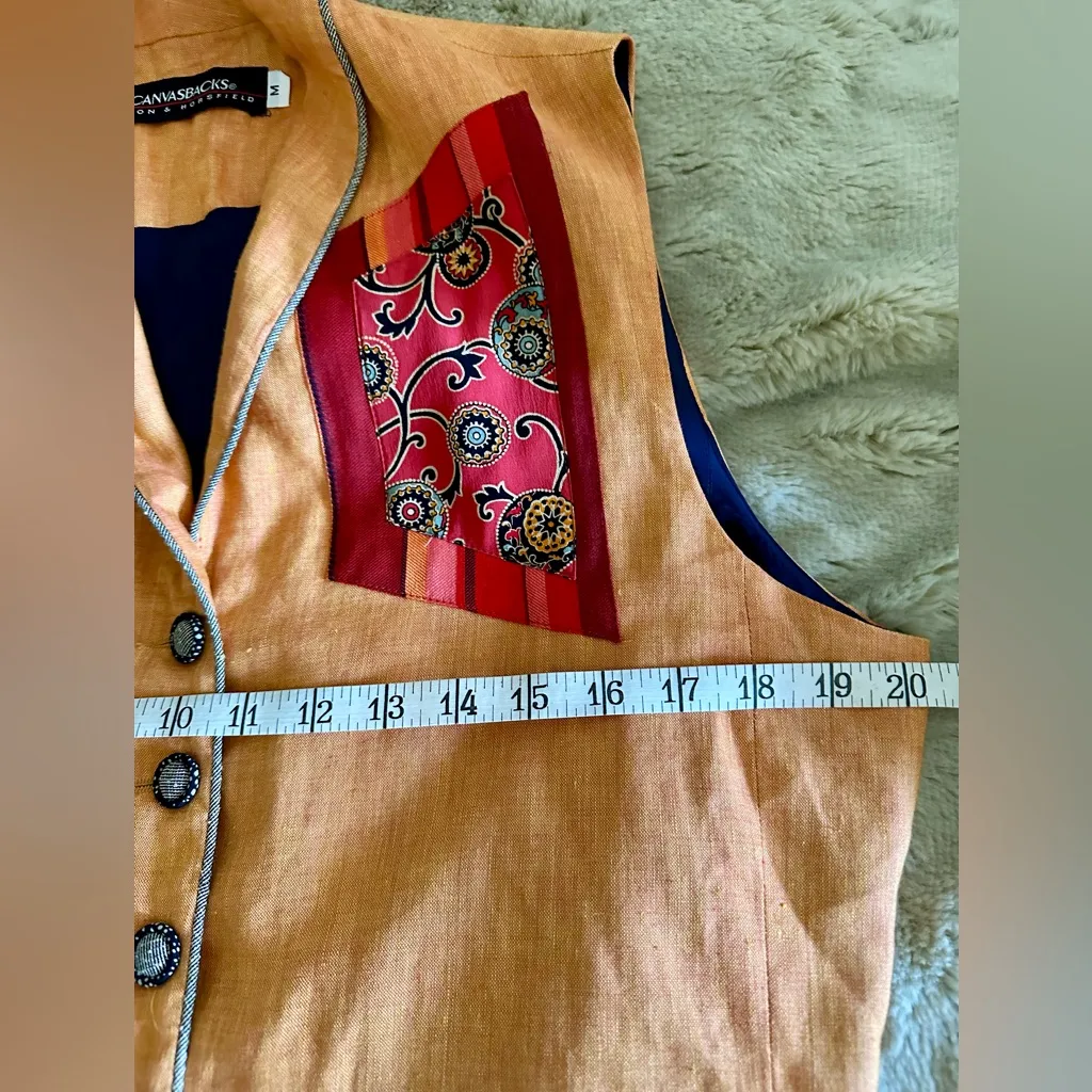 Canvasbacks Vintage Patchwork Linen Vest Orange Size M - Image 8