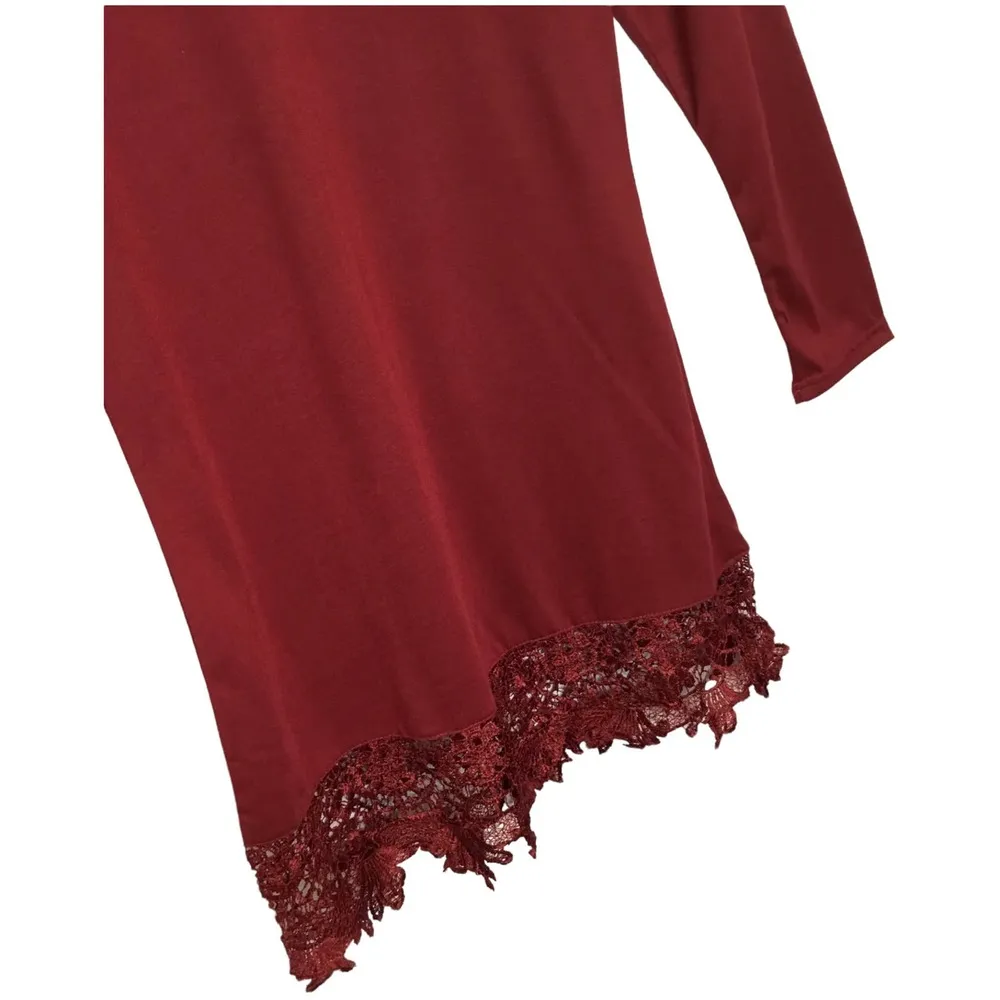 New Match Stick Lace Bottom Long Sleeve Holiday Mini Dress Burgundy Wine XS - Image 3