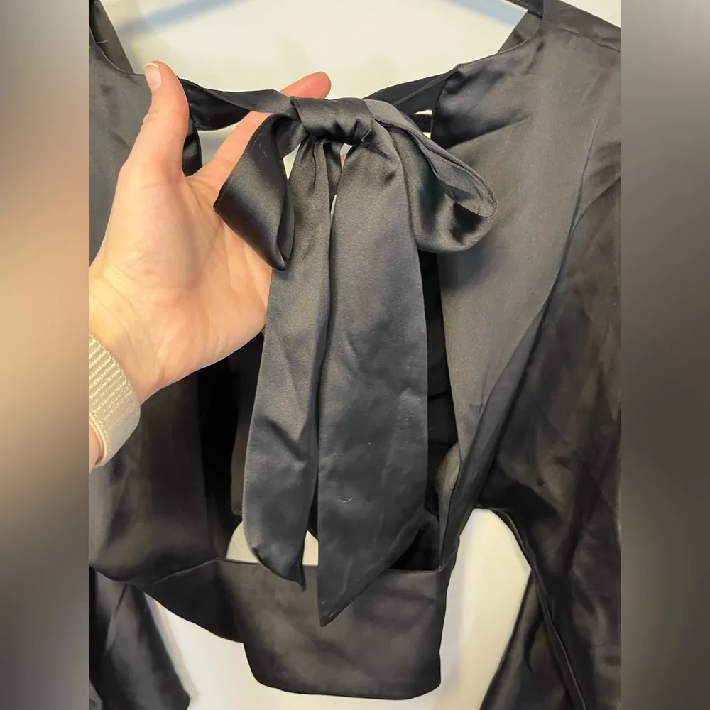 Zara V-Neck Cropped Tie Back Oversized Sleeve Statement Top Sz S - Image 8