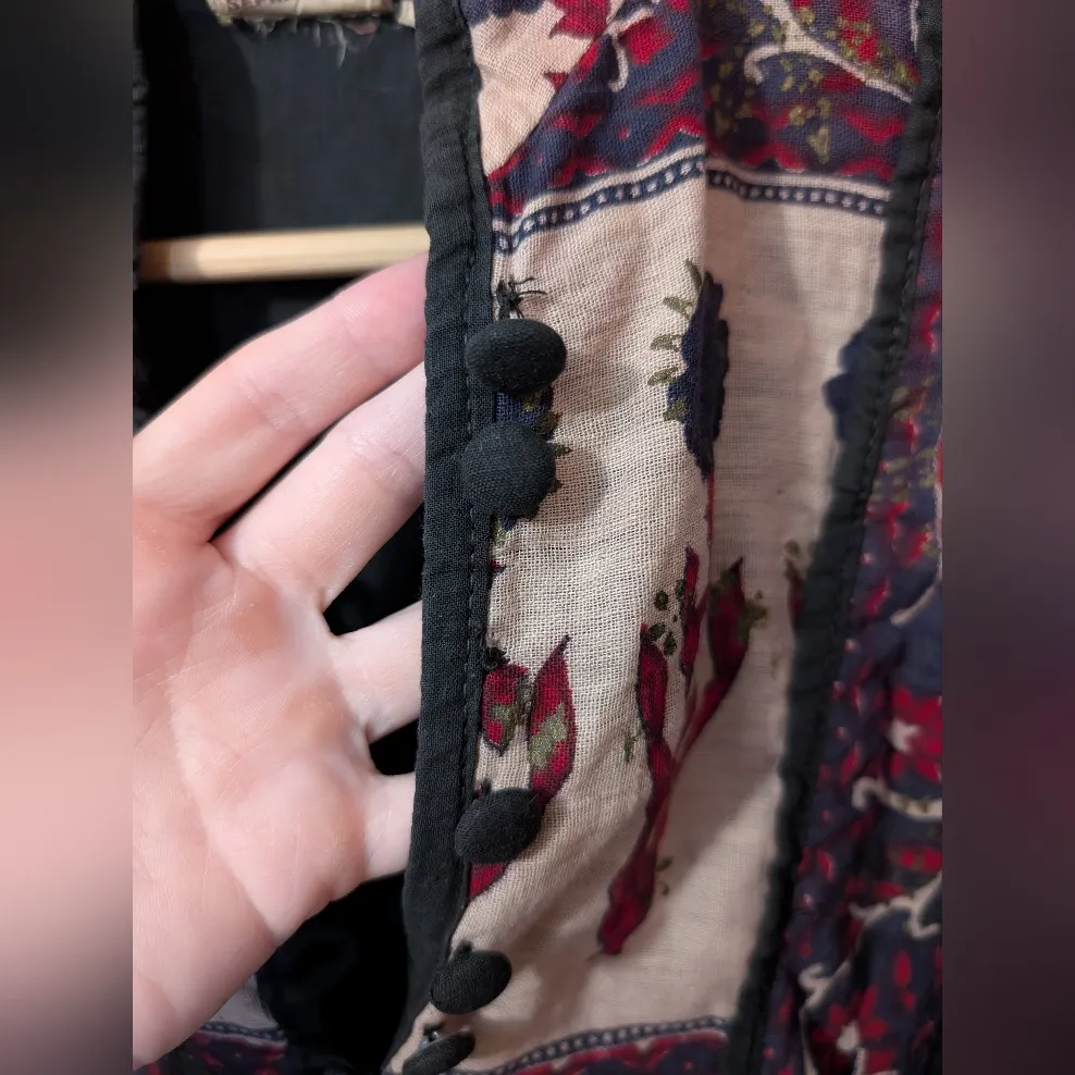 Vintage Papillon Floral Peasant Dress Women's Medium Black/Tan - Image 7