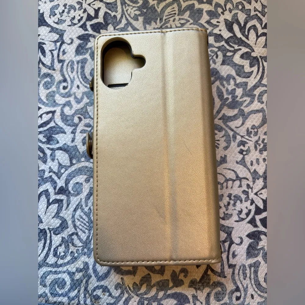 iPhone 16 plus Gold Wallet Phone Case with Crossbody and Wristlet Strap - Image 4