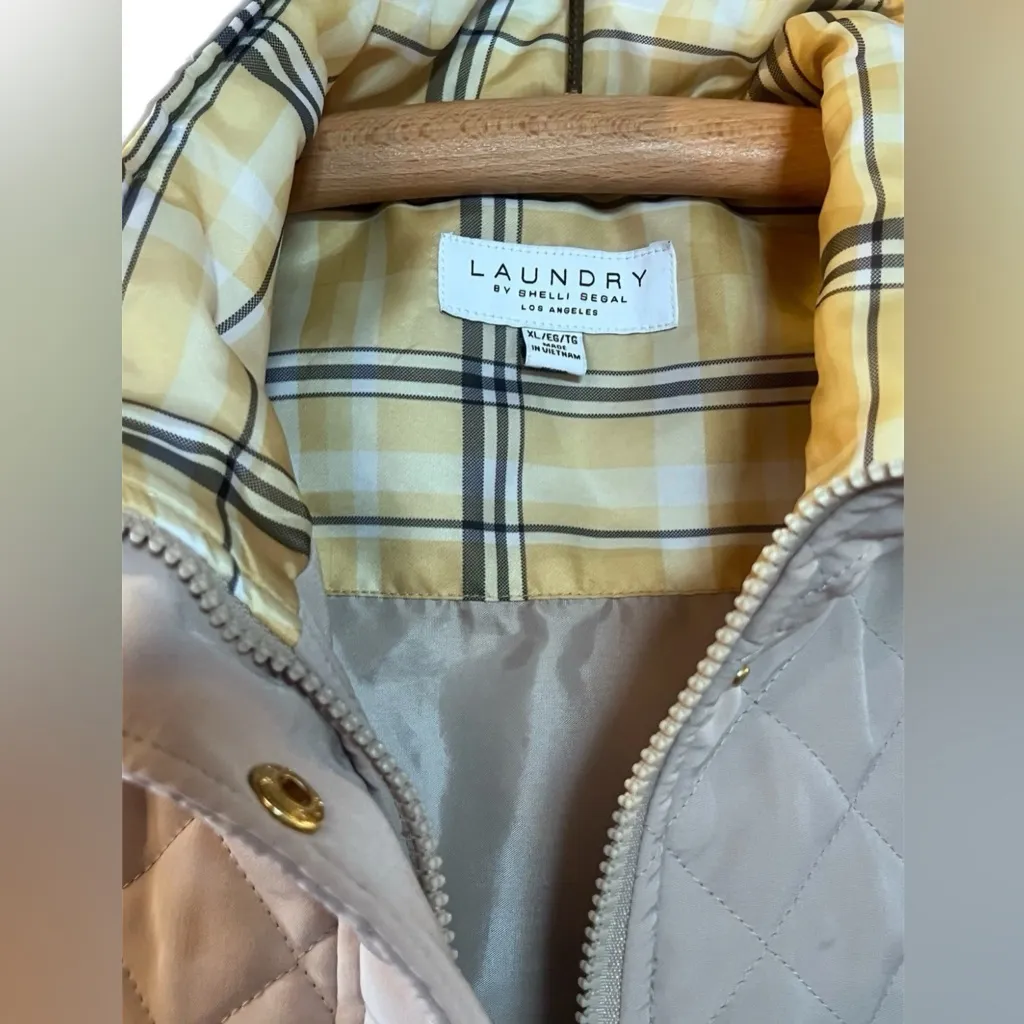 Laundry by Shelli Segal Women's XL Beige Cream Puffer Quilted Jacket Zip Coat - Image 6