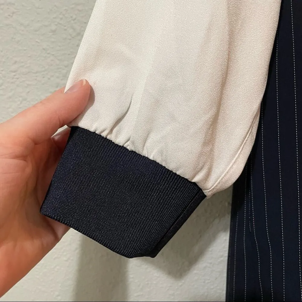 B+ab Navy Blue Pinstriped Long Sleeve Dark Academia Dress Women S Classic Preppy - Image 7