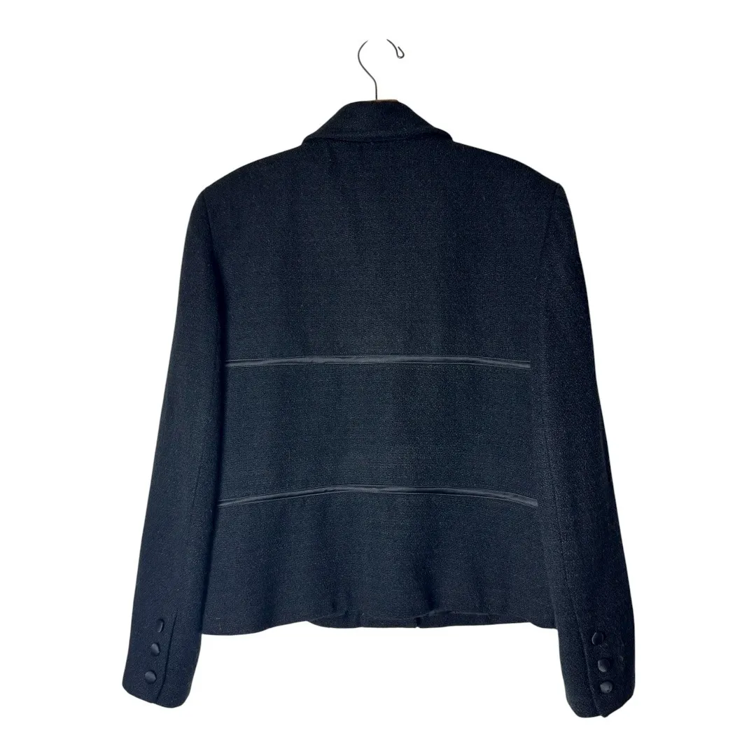 Neiman Marcus Coat Women Medium Black Wool Tweed Satin Trim Blazer Vintage Retro - Image 2