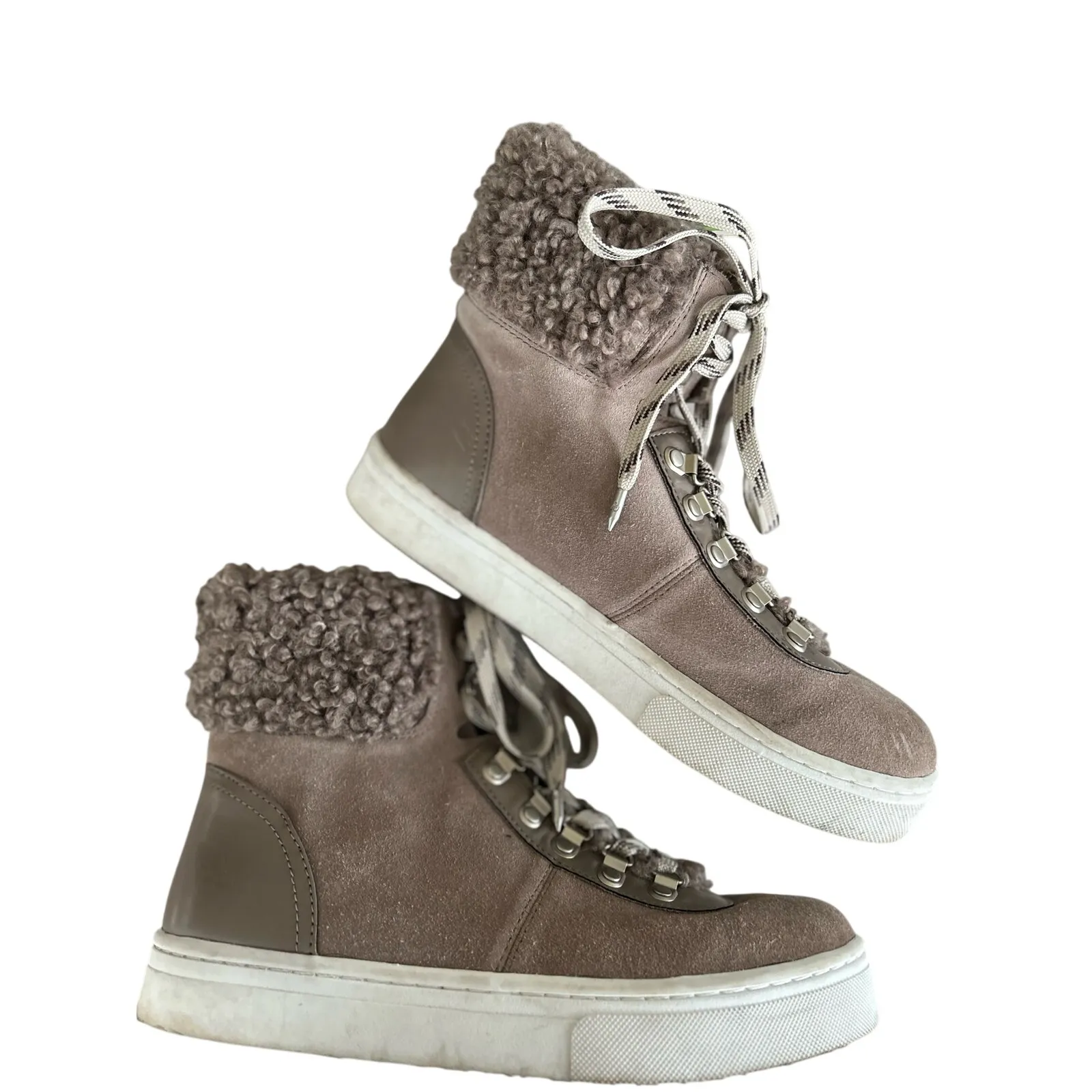Sam Edelman Grey Suede & Faux Shearling Sneaker Booties - Image 2