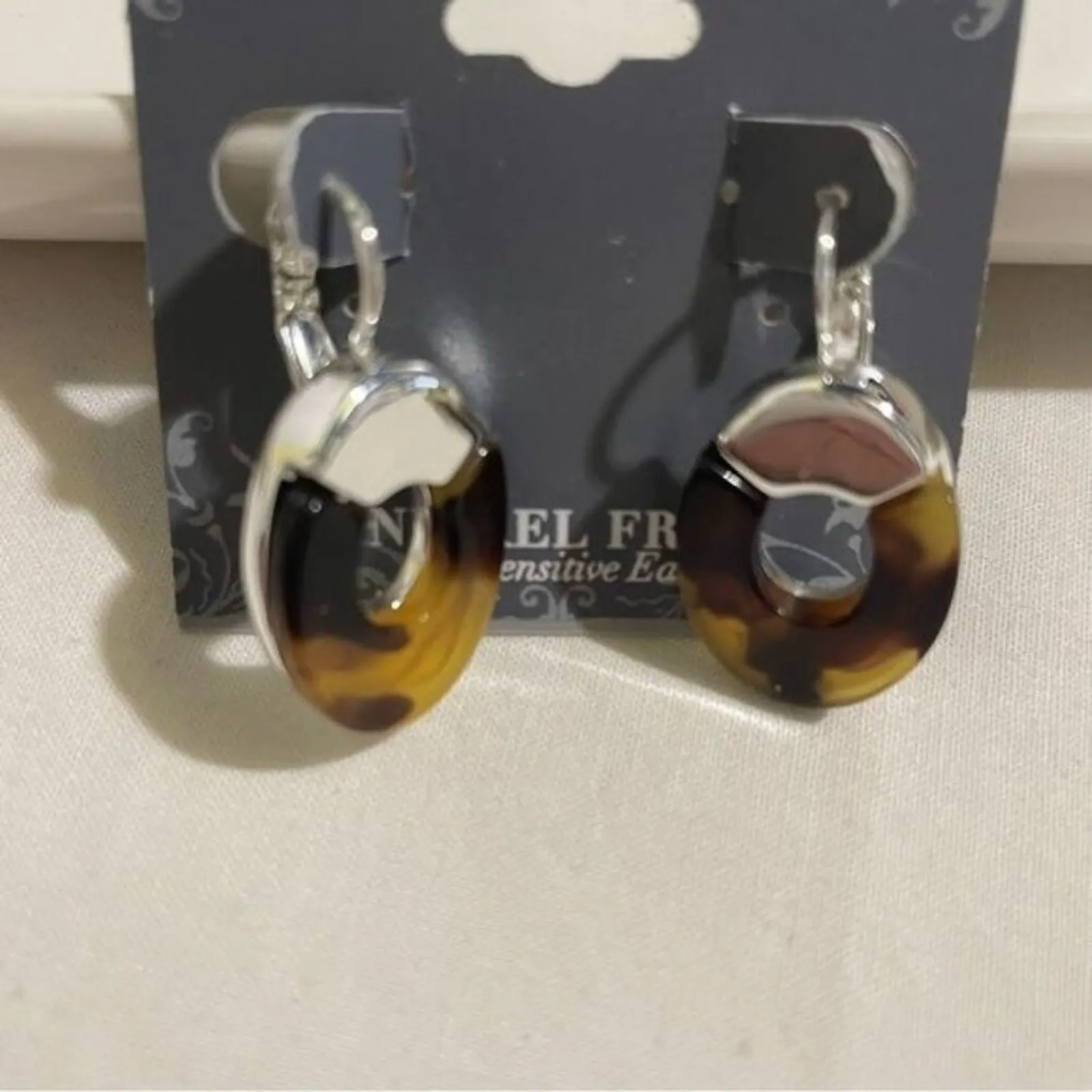 DressBarn Earrings New Tortoise Shell Resin Beige Silver-Tone Dangle Drop - Image 2