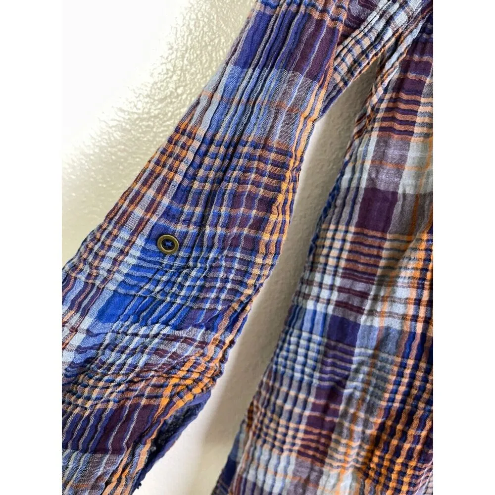 Holding Horses Dress Plaid Long Sleeve Button Up V Neck Boho Hi Lo Womens Large - Image 8