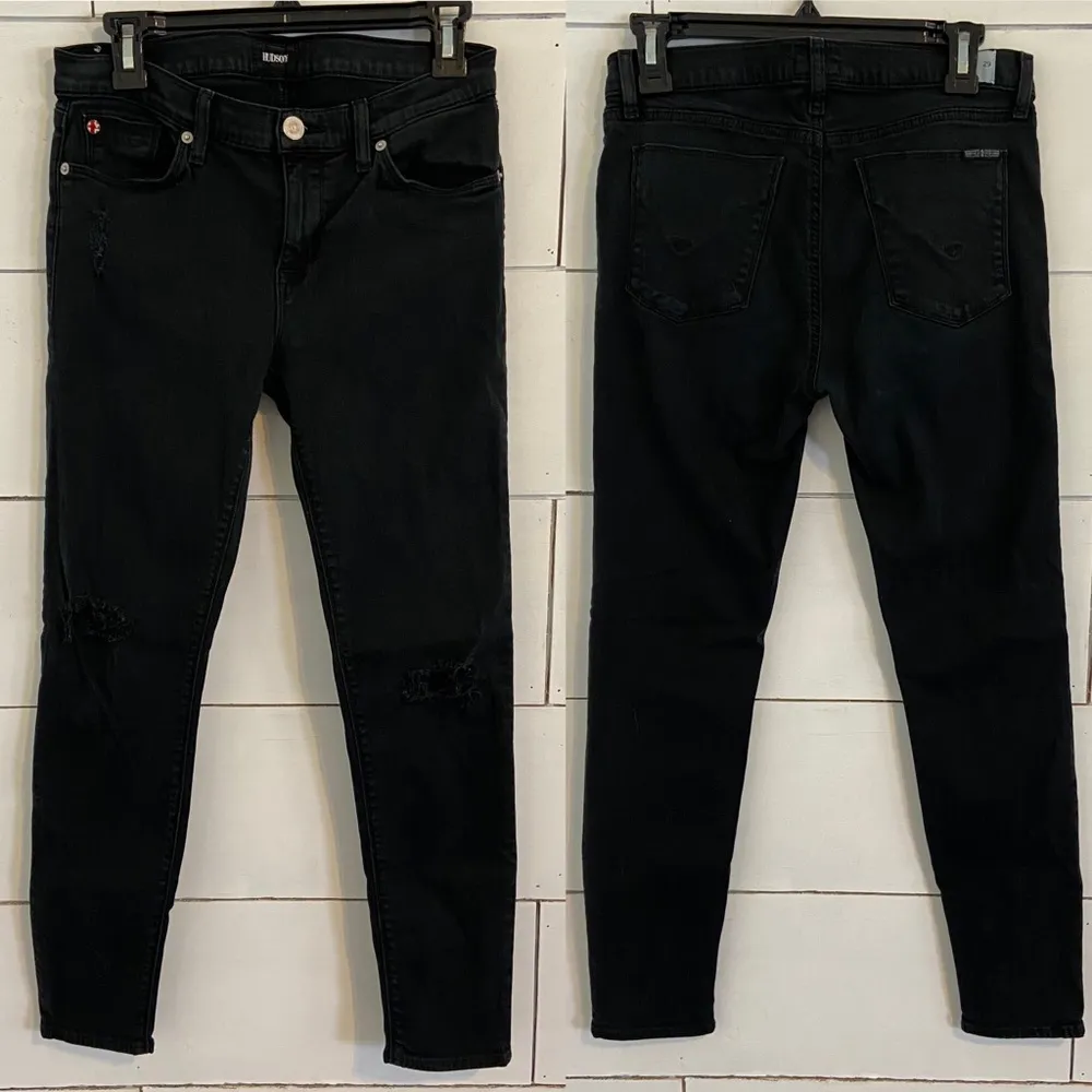 Hudson Black/Navy Blue Distressed Krista Ankle Super Skinny Jeans. Size … - Image 4