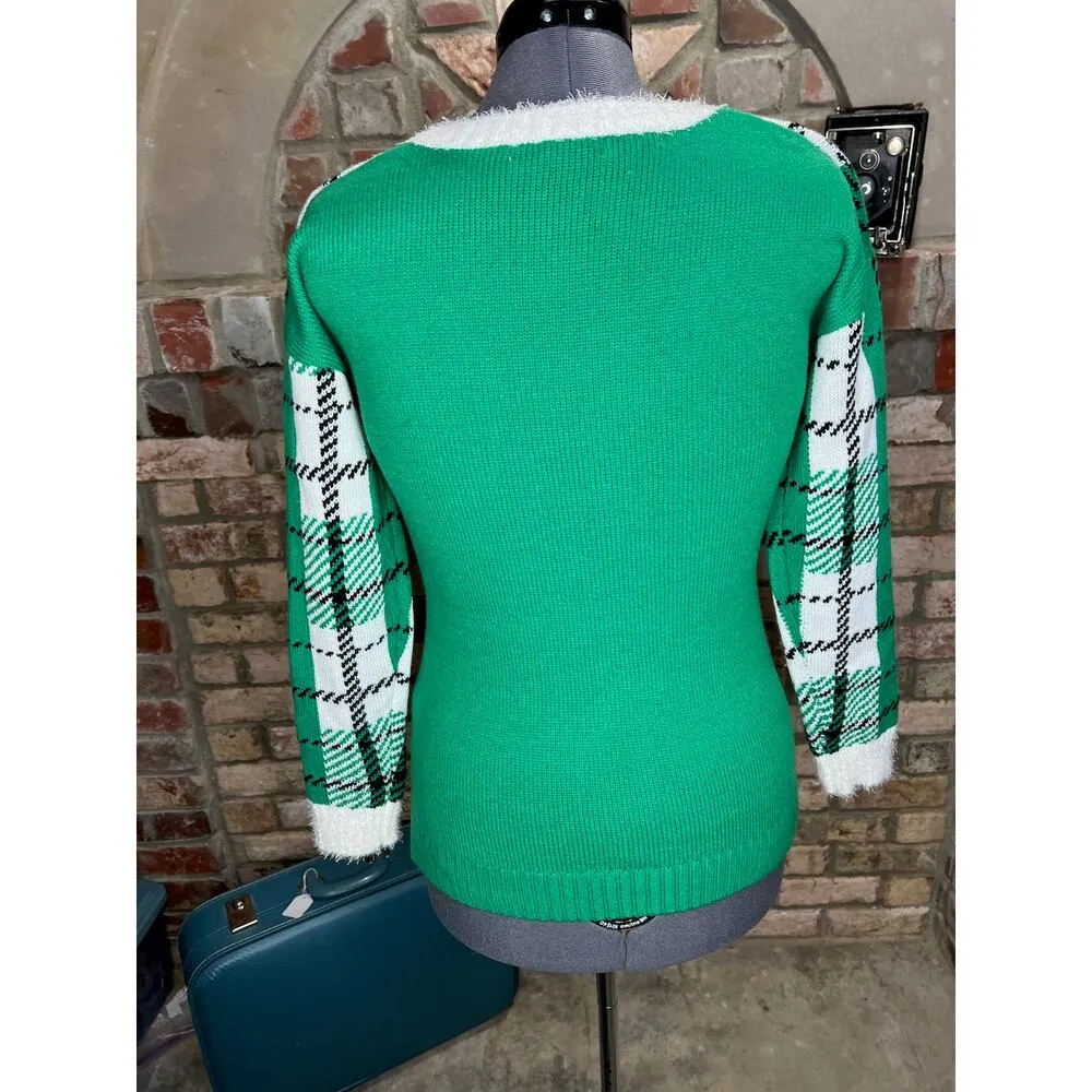 Celebrate together ugly christmas sweater reindeer rudolph plaid red green pink Size XS - Image 7