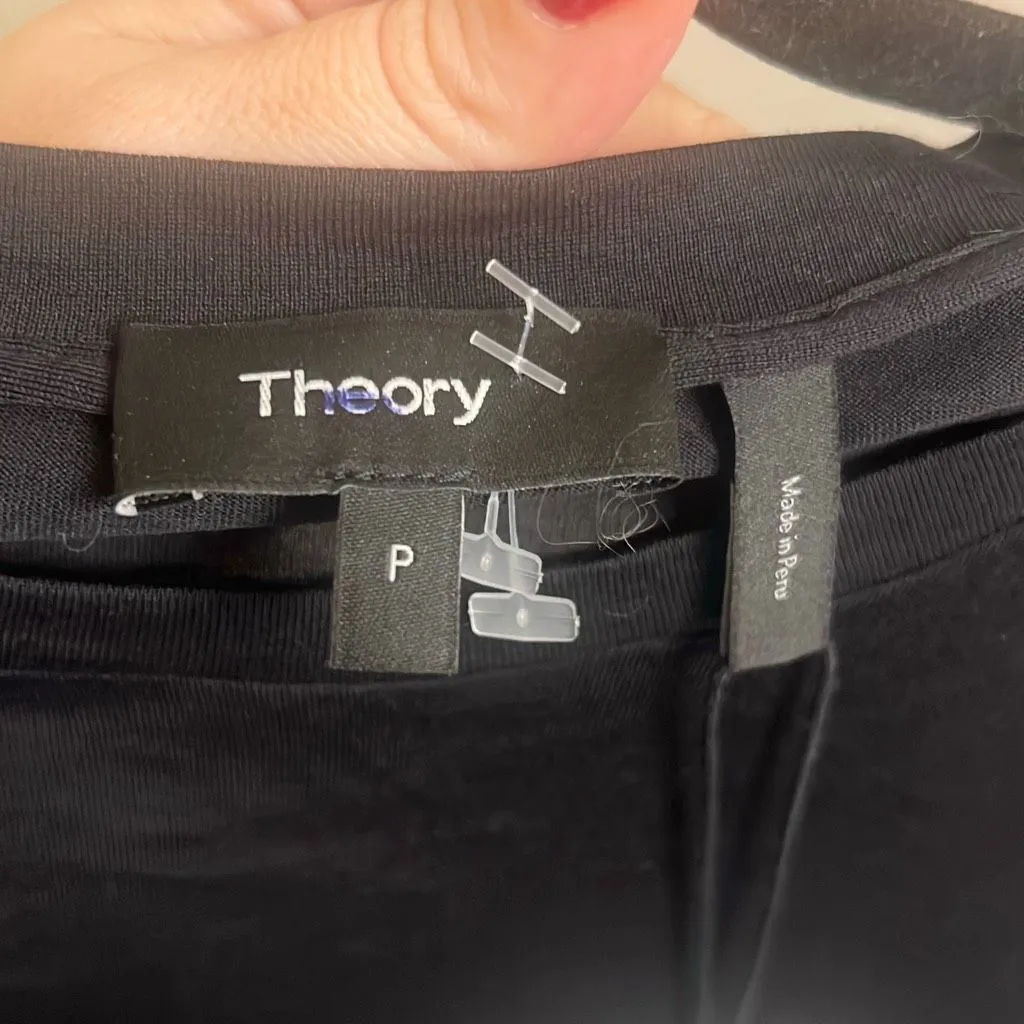 ✨Theory Black Ruched Tiny Apex Crew Neck Short Sleeve Mini Sz 0P Dress✨ - Image 9