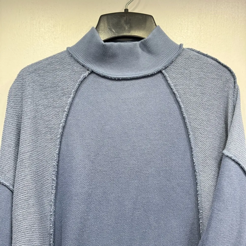 Fitz & Eddi Smoke Blue Oversized Raw Edge Pieced Patchwork Comfy Sweatshirt - Image 6