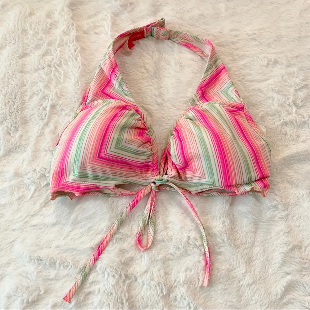 Victorias Secret Gray & Pink Stripe Halter Bikini Top Size 34C - Image 9