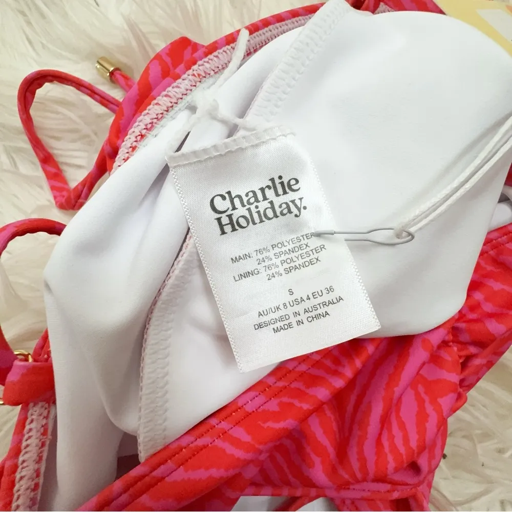 Charlie Holiday Isidora One Piece Swimwear Pink Zebra Swimsuit Size Small - Image 5