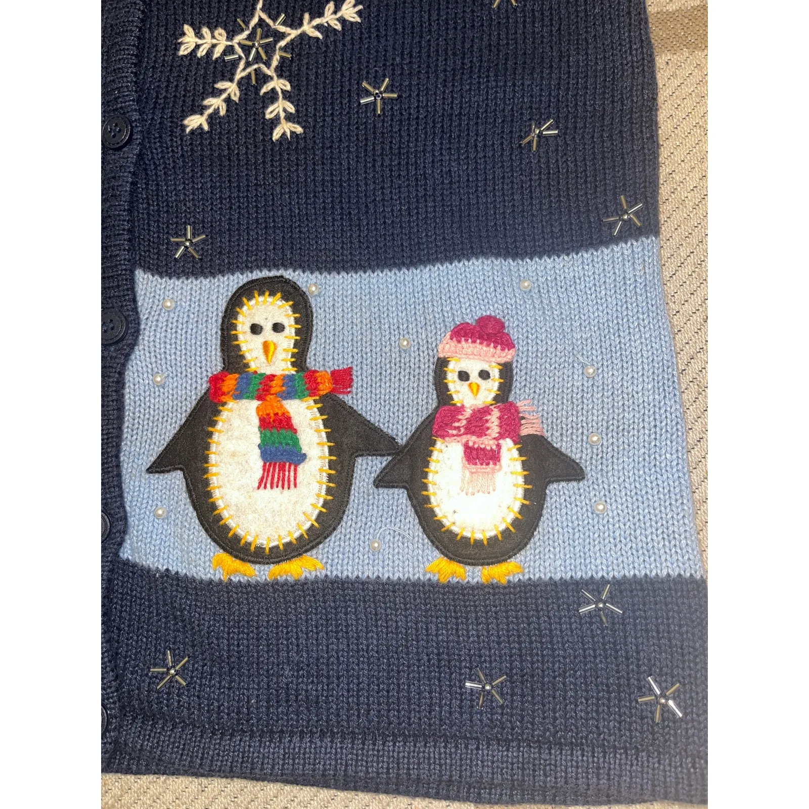 Bobbie Brooks navy button front embroidered penguins sweater vest, size small Blue - Image 3