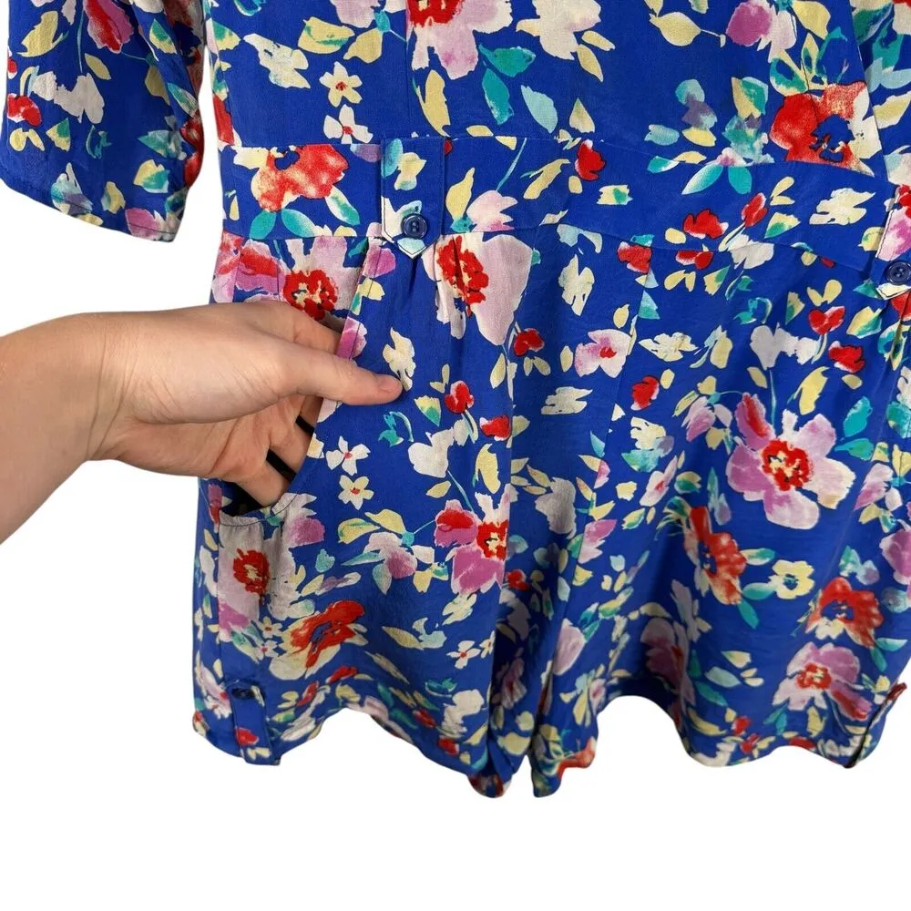Yumi Kim Blue Floral 100% Silk Romper Preppy Summer Vacation Cruise Womens Small - Image 2