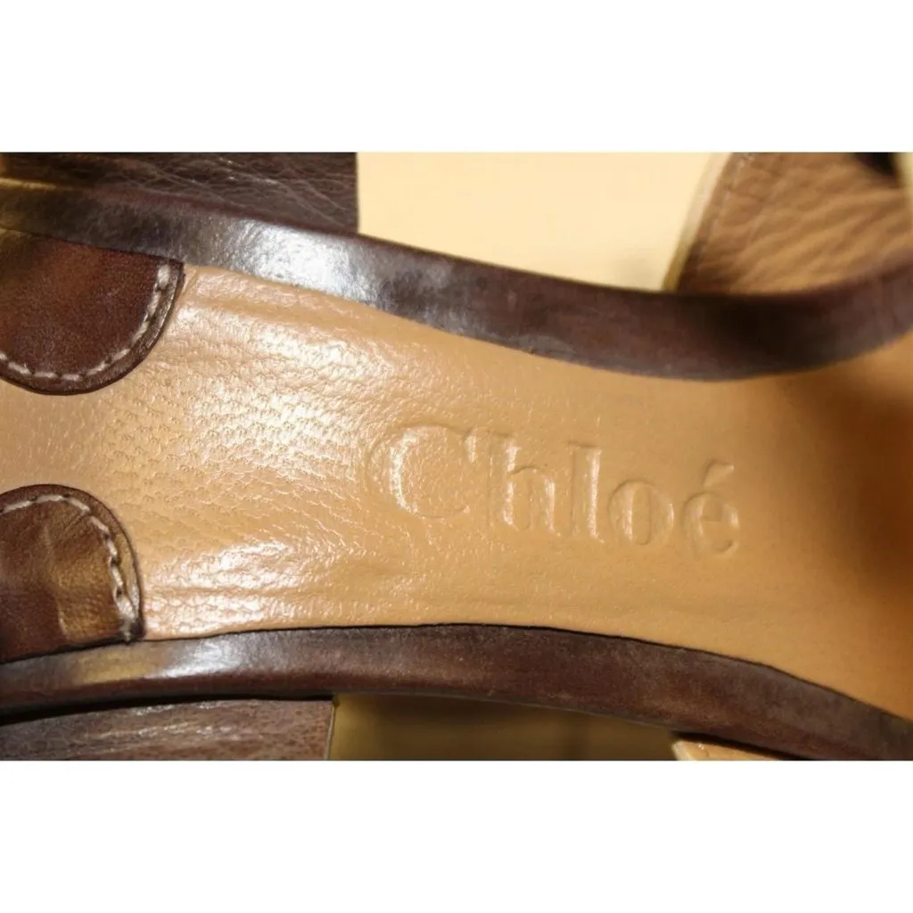 Chloé Italy Made Leather Slingback Wedge Sandals – Size 37 (US 7) - Image 4