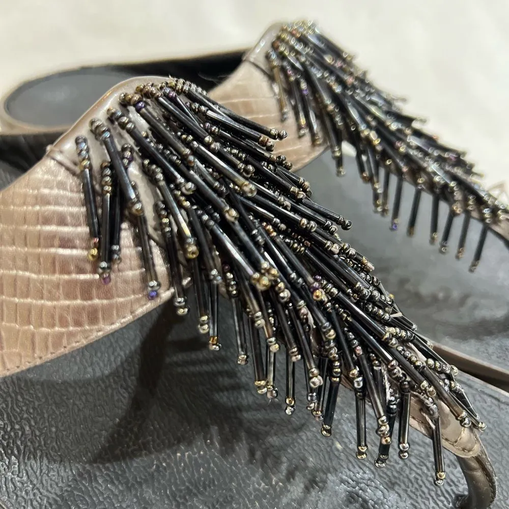 FitFlop Rumba Cha Cha Beaded Fringed Metallic Sandals Size 10 - Image 2