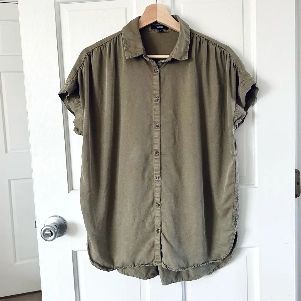 Quince Vintage Wash Tencel Camp Shirt Olive Green Size S - Image 5