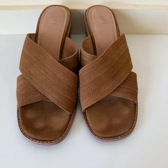 J.JILL Slide Block Heel Womens Sandals Sz 9.5 brown Wide X Strap Minimalist - Image 2