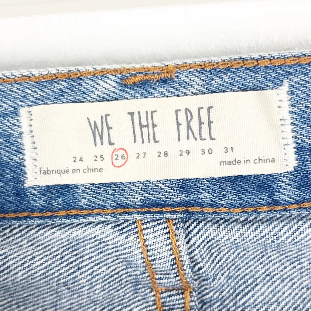 FREE PEOPLE WE THE FREE Ripped Distressed Blue Denim Jean Mini Boho Skirt 26 - Image 3