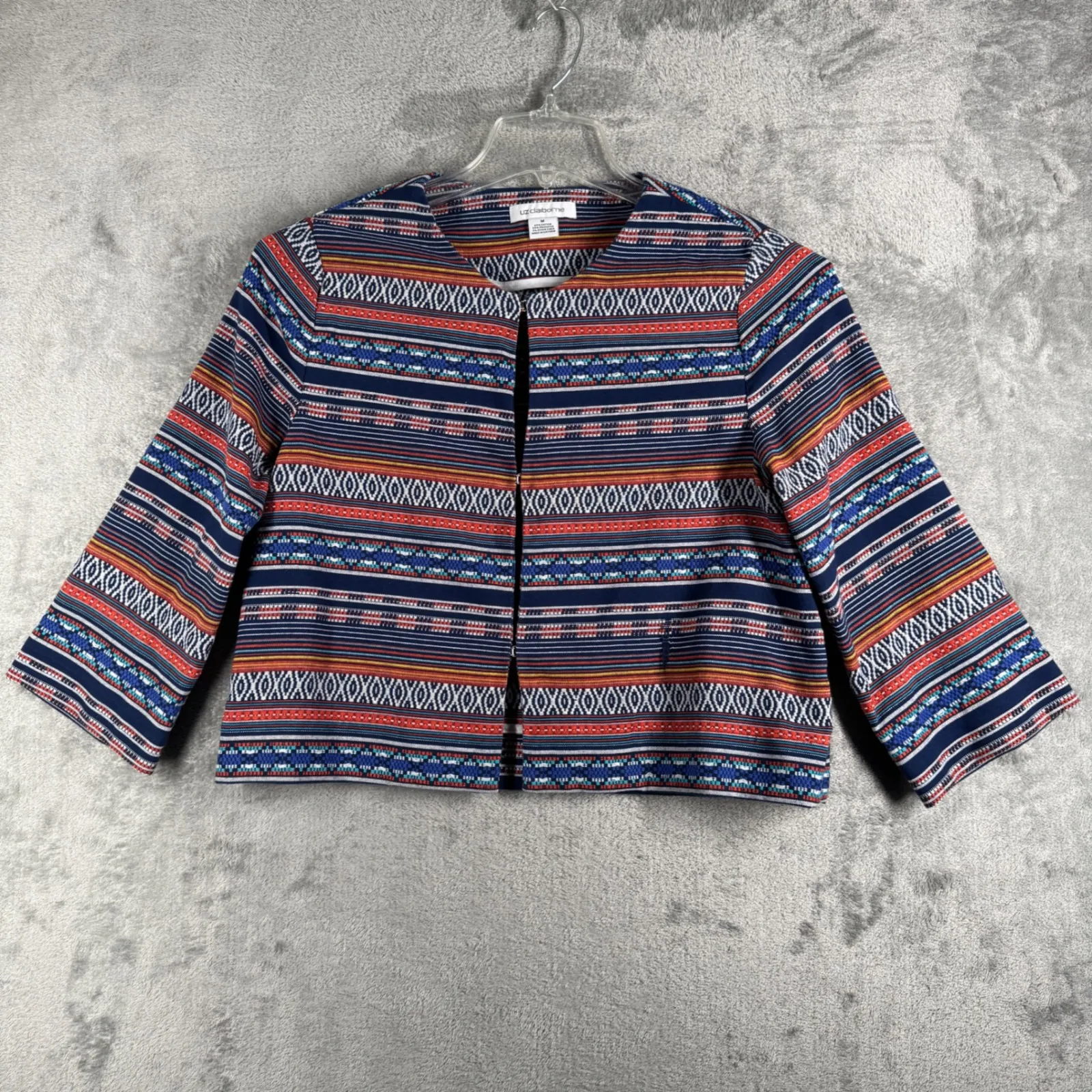 Liz Claiborne Blazer Open Front Jacket Aztec Print 3/4 Sleeve Colorful Medium‎ - Image 2