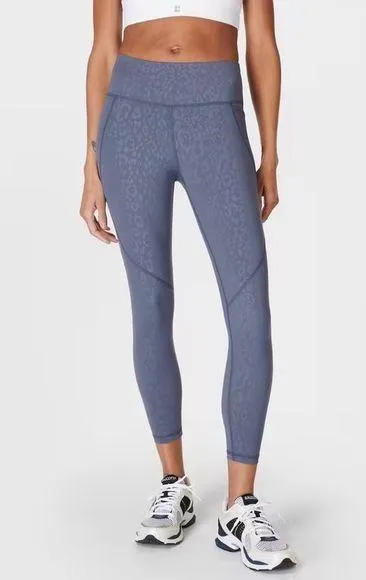 Sweaty Betty Power 7/8 Emboss Workout Leggings in Blue Leopard US Women's Size 8 - Image 1