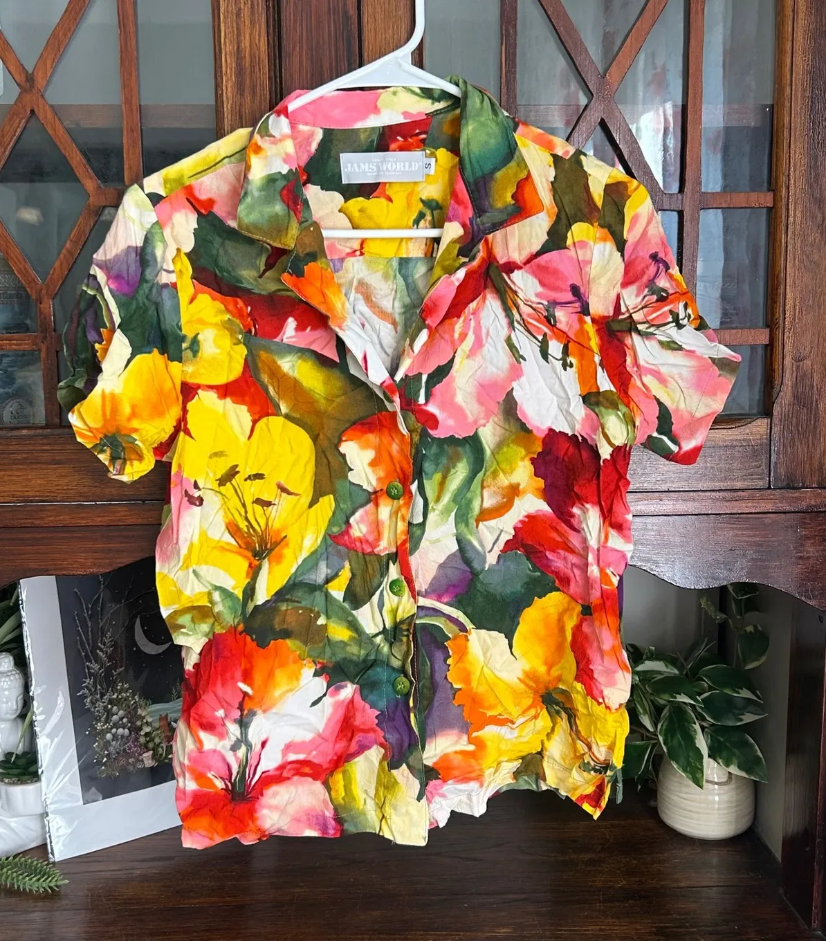 Jams World Size Small Floral Print Short Sleeve Button Down Shirt Hawaii - Image 1