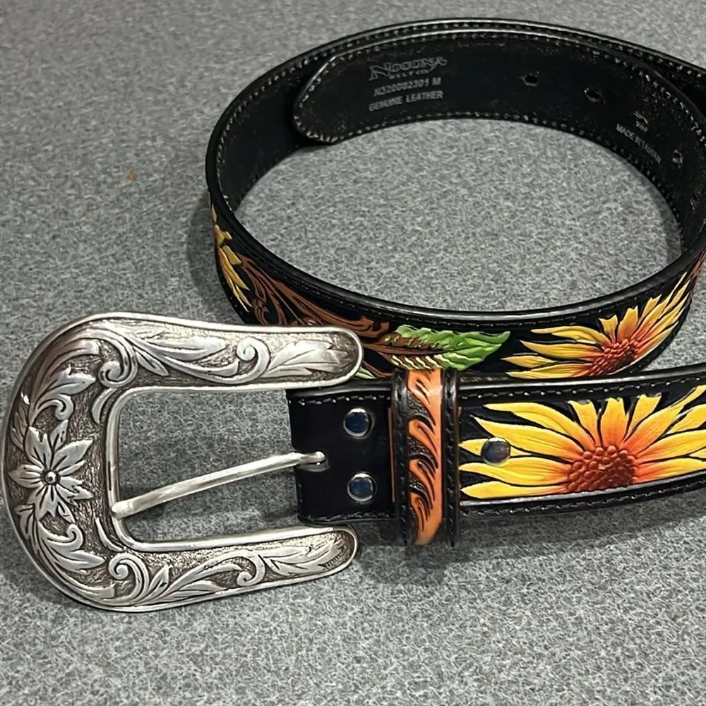 Nocona Women's Sunflower‎ Tooled Western Belt D9 Yellow - Image 5