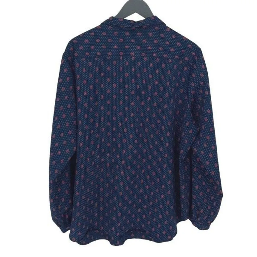 Levi Strauss & Co Women's Paisley Print Collared Shirt Blouse Navy‎ Blue Size 1X - Image 3