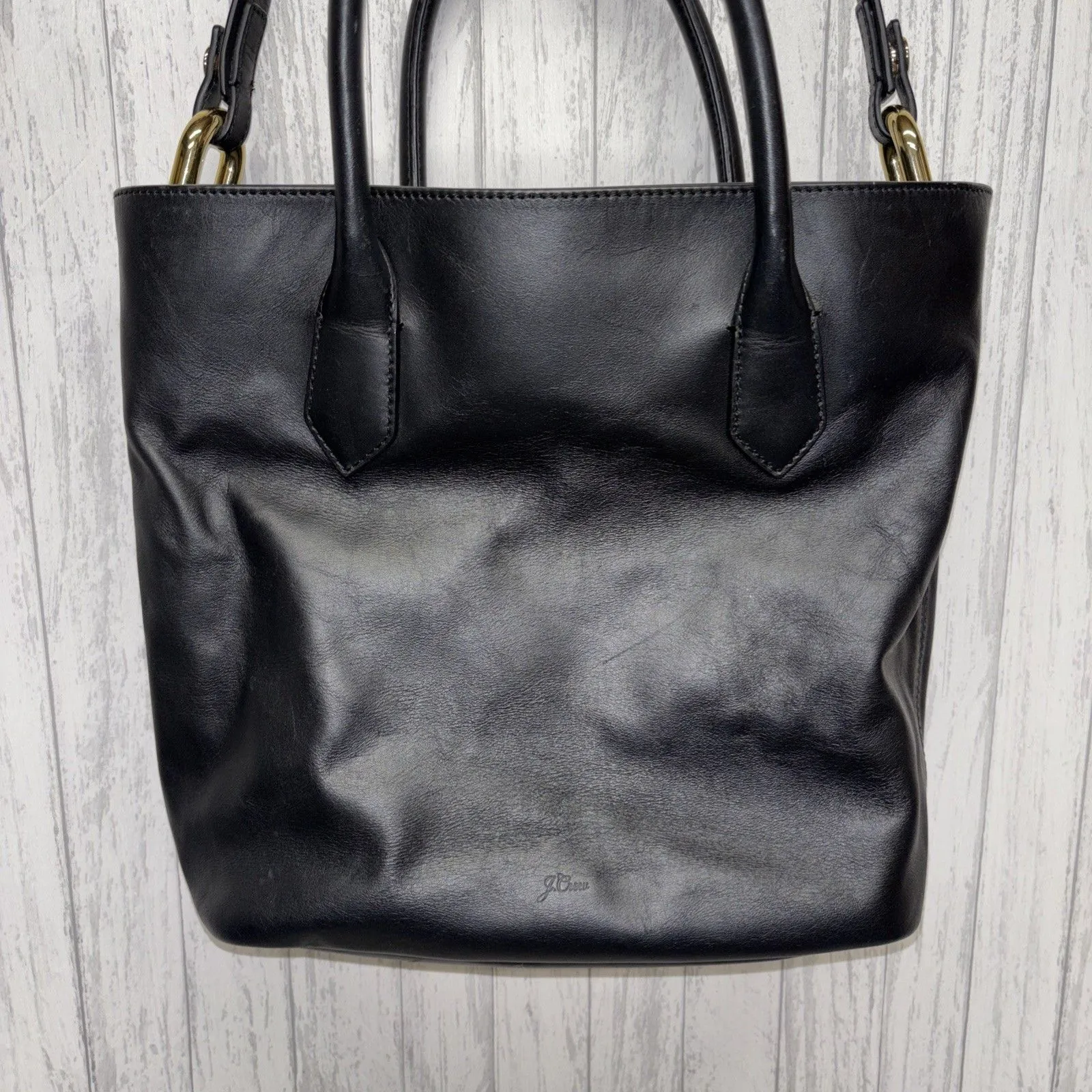 J.Crew The Harper Leather Tote Bag Black EUC - Image 2
