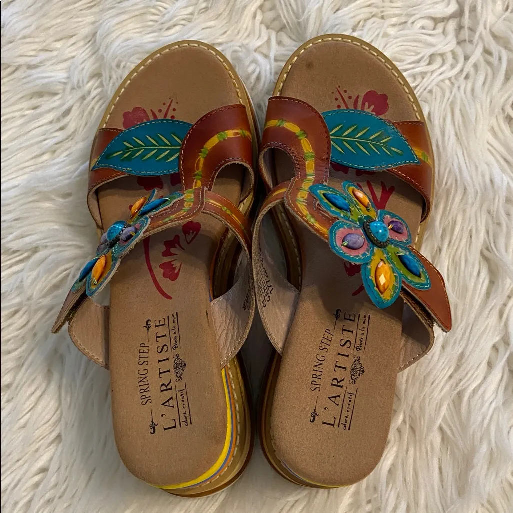 Spring Step  L'Artiste Multi Color Sandals size 39 (USA 8.5) leather material - Image 12