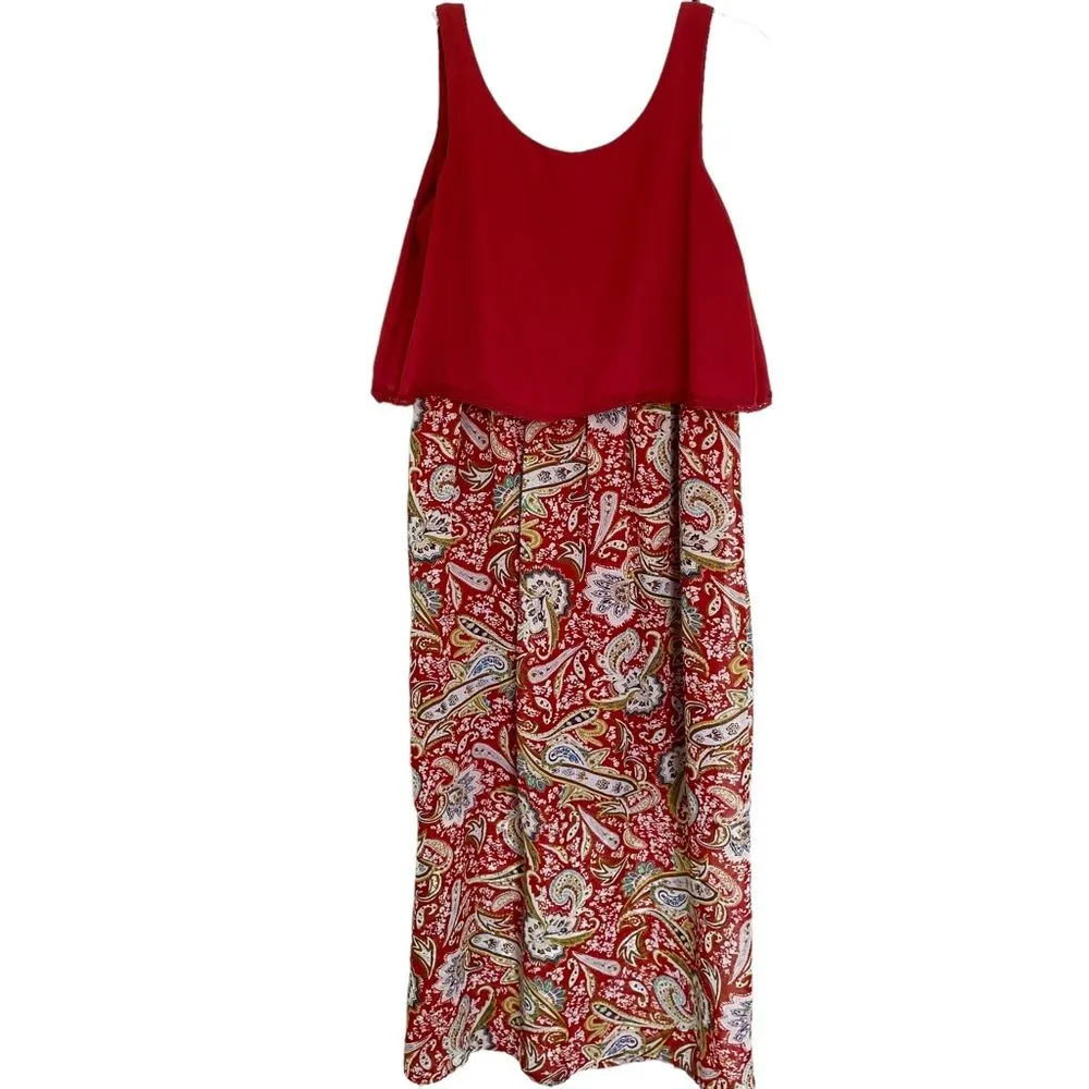 Xhilaration Red Paisley Bohemian Sleeveless Maxi Dress Festival Size M - Image 2