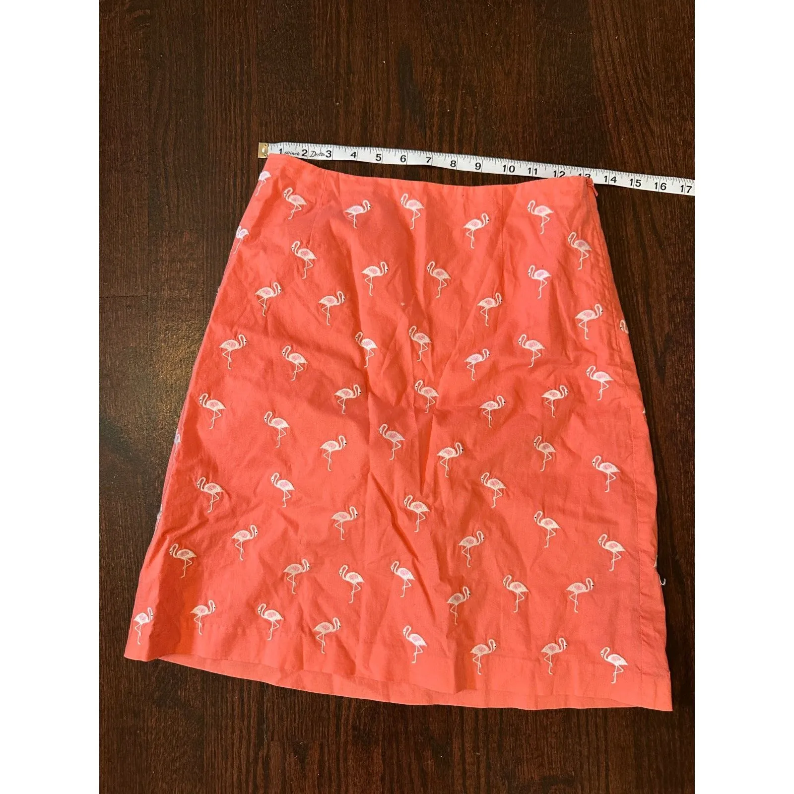 Talbots 100% Cotton Salmon Flamingo Print Skirt Size 2P - Image 5