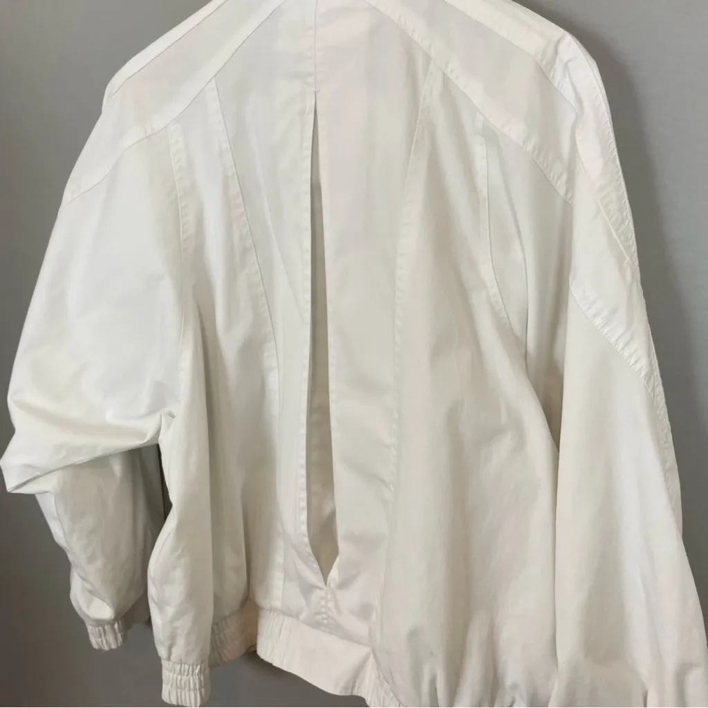 Vintage 80s 90s Jacket Sporty White‎ Size XL Women Zipper Snaps Stand Up Collar White - Image 7