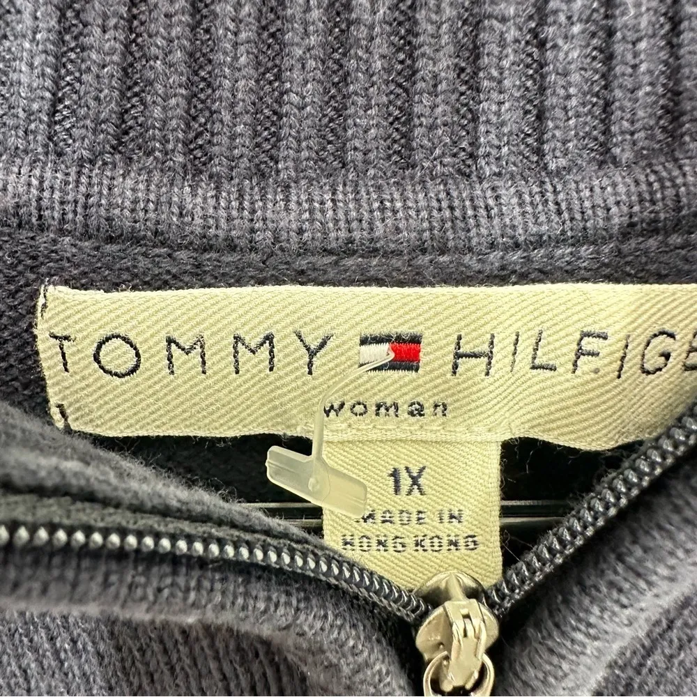 Tommy Hilfiger 1X Navy Quarter‎ Zip Cable Knit Coastal Preppy Nautical Casual - Image 2
